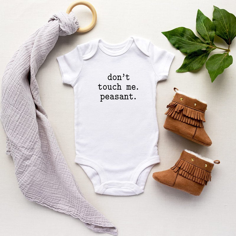 Printique Organic GOTS Certified Baby Onesie Unisex Bodysuit 0-18 months - Don't Touch Me Peasant | Funny Sarcastic (Don't Touch Me Peasant, 9-12 Months) - Image 3